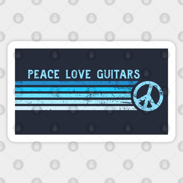 PEACE LOVE GUITARS Retro Blue Stripes Magnet by Jitterfly